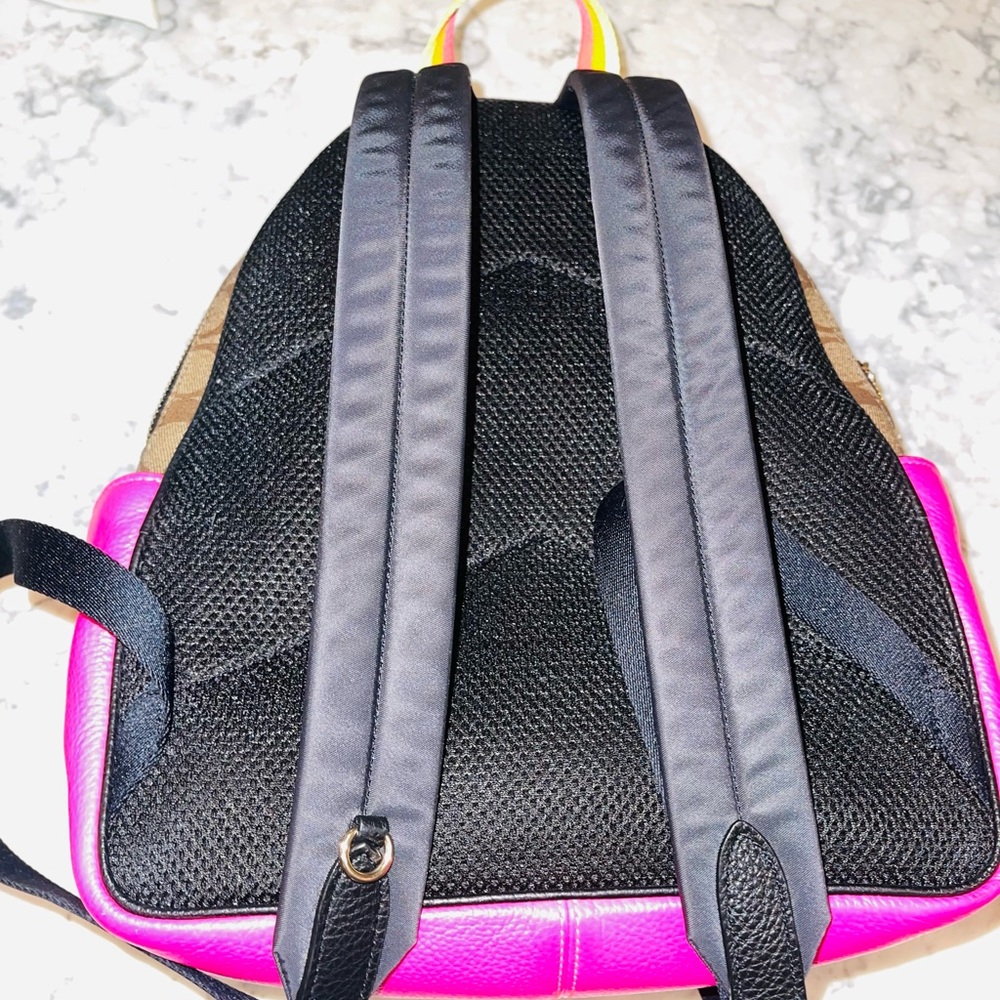 Coach Signature Canvas Backpack with Hot Pink Trim - Picture 6 of 9